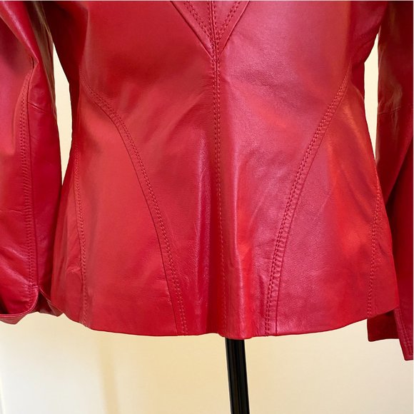 Red Soft Leather Jacket Blazer - Picture 7 of 16
